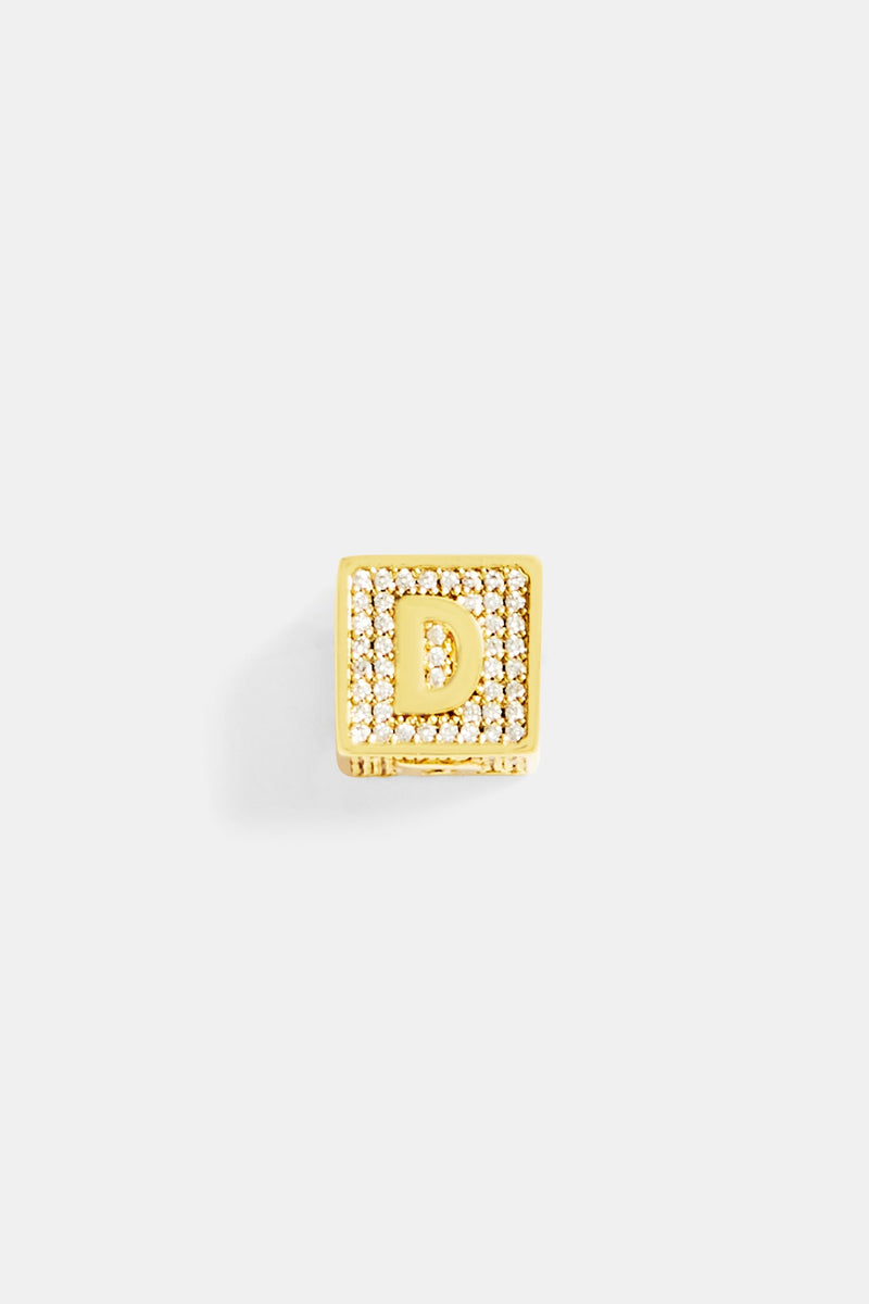 Gold Plated Iced D Letter Block Pendant