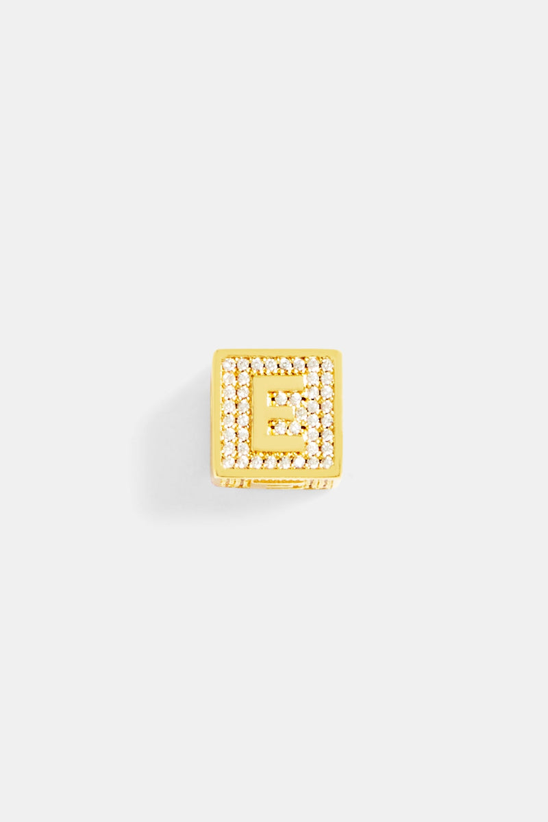 Gold Plated Iced E Letter Block Pendant