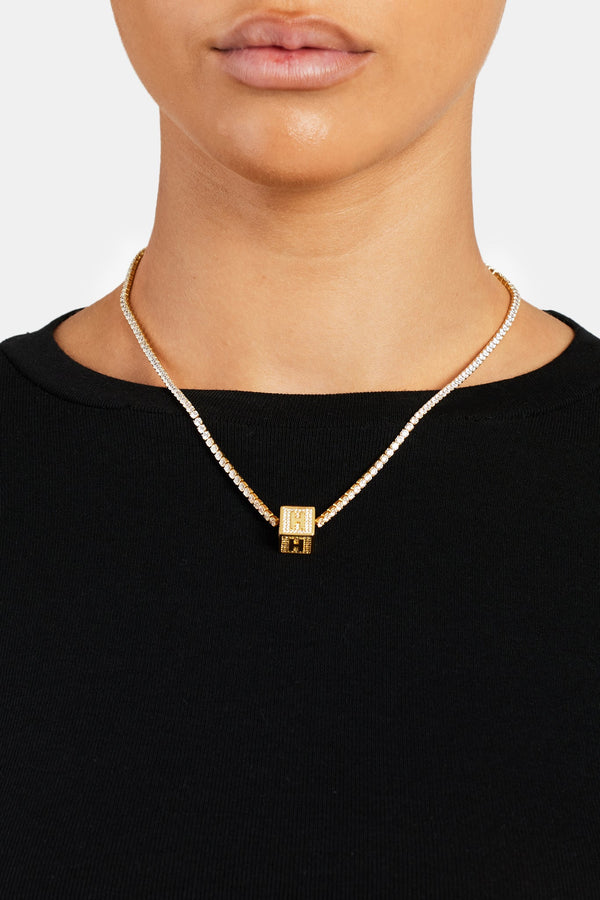 Gold Plated Iced H Letter Block Pendant