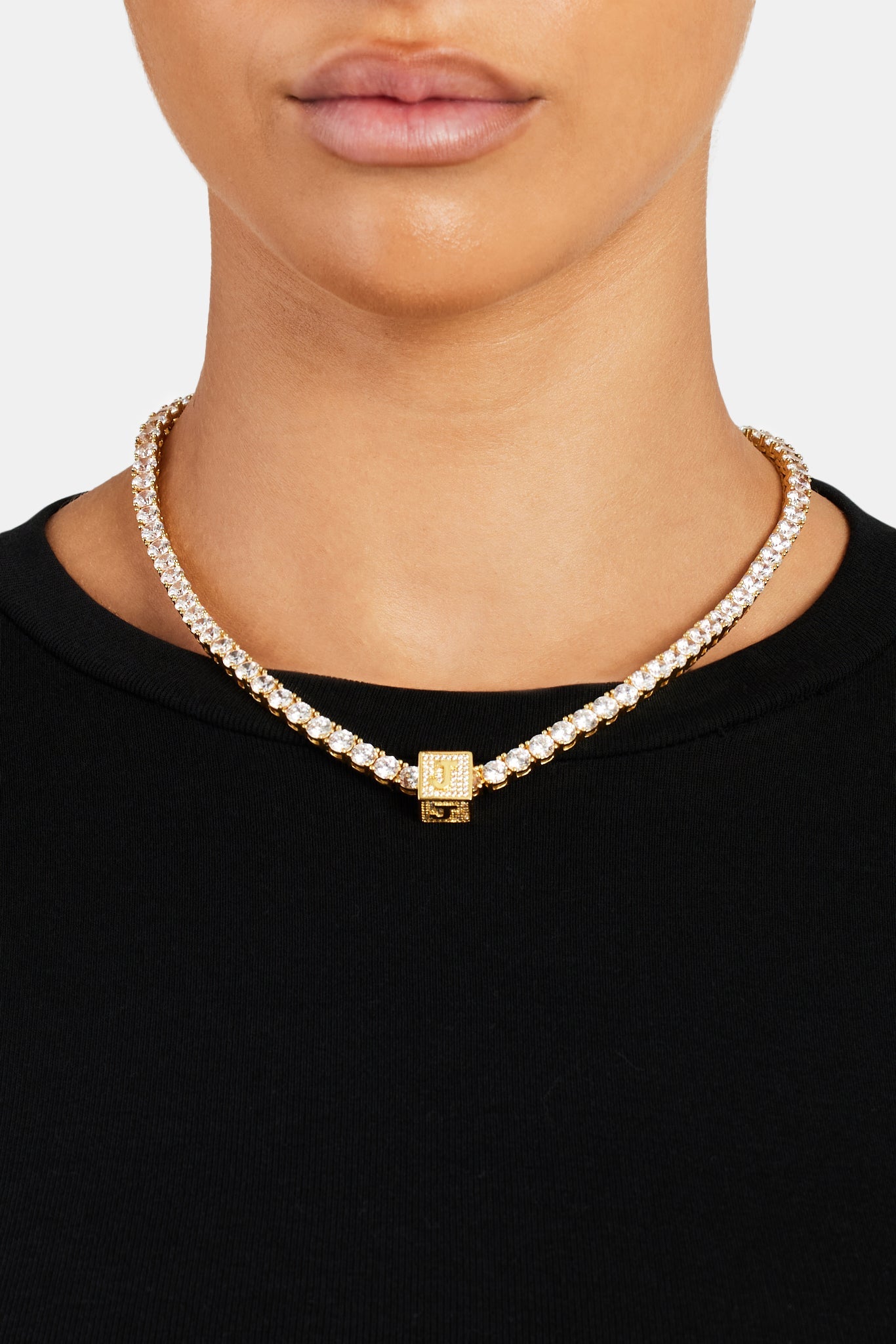 Gold Plated Iced J Letter Block Pendant