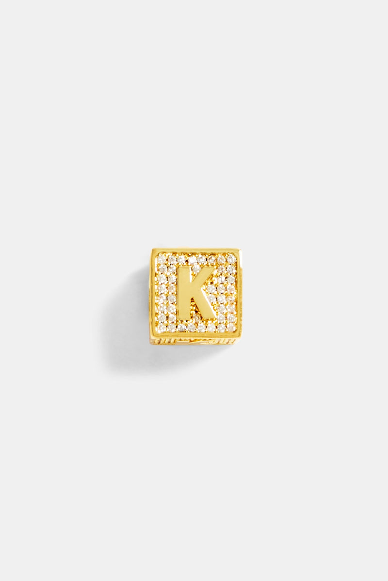 Gold Plated Iced K Letter Block Pendant