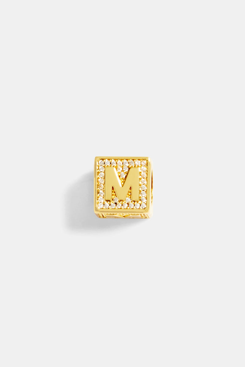 Gold Plated Iced M Letter Block Pendant