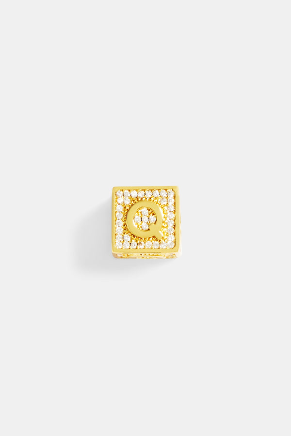 Gold Plated Iced Q Letter Block Pendant