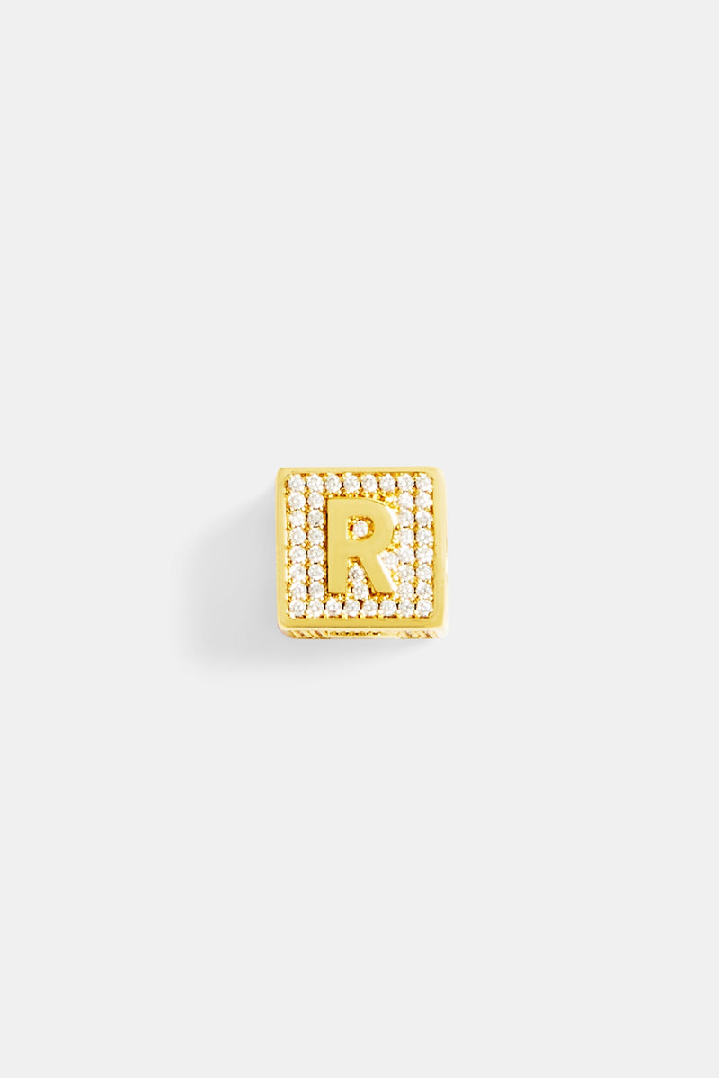 Gold Plated Iced R Letter Block Pendant