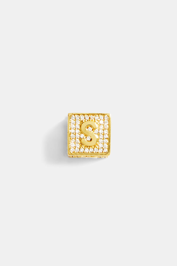 Gold Plated Iced S Letter Block Pendant