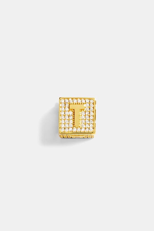 Gold Plated Iced T Letter Block Pendant