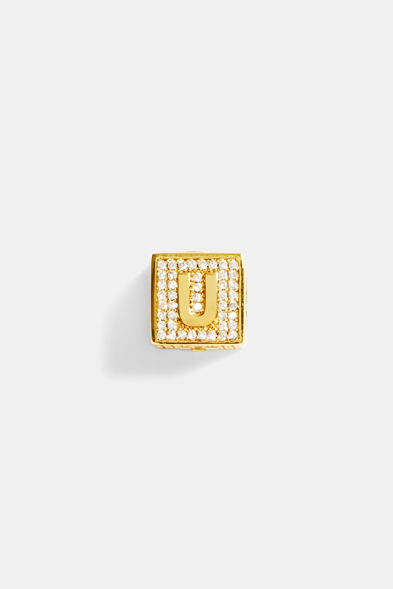 Gold Plated Iced U Letter Block Pendant