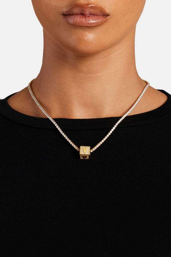 Gold Plated Iced V Letter Block Pendant