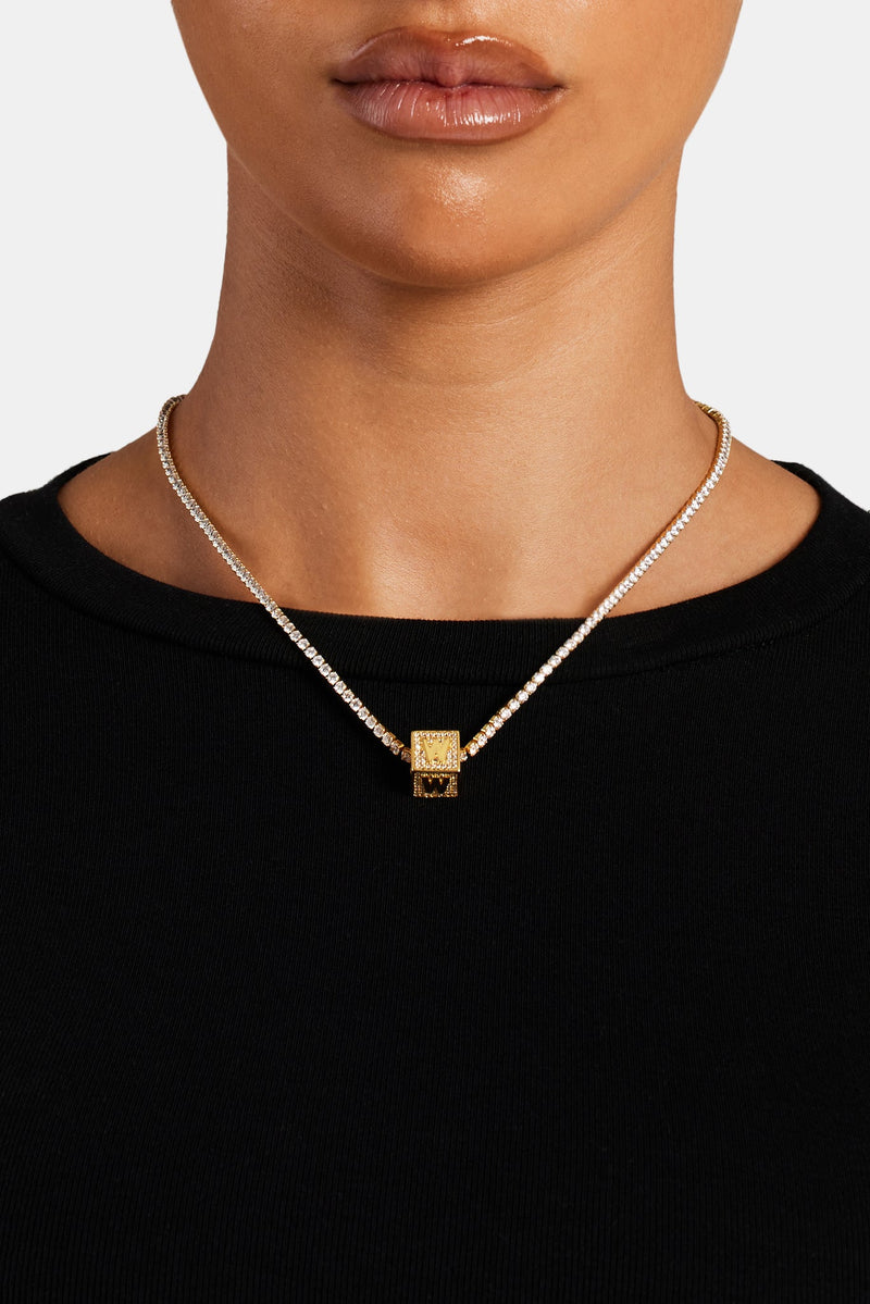 Gold Plated Iced W Letter Block Pendant