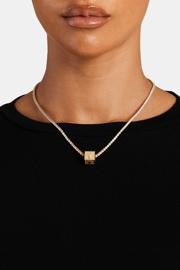 Gold Plated Iced Y Letter Block Pendant