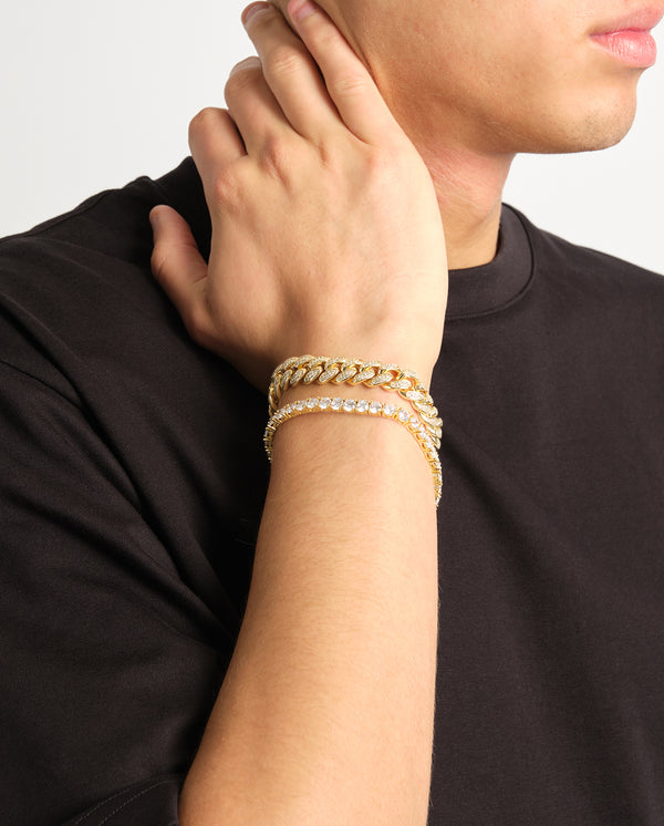 Cuban Link + Tennis Bracelet Bundle - Gold