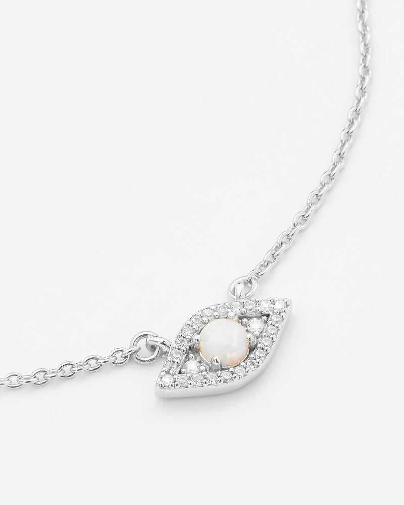 Iced Opal Mini Evil Eye Necklace - White Gold