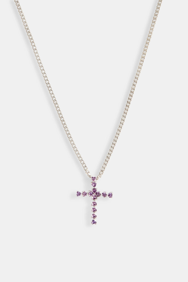 Iced Purple CZ Cross Cuban Necklace