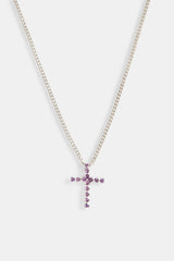 Iced Purple CZ Cross Cuban Necklace