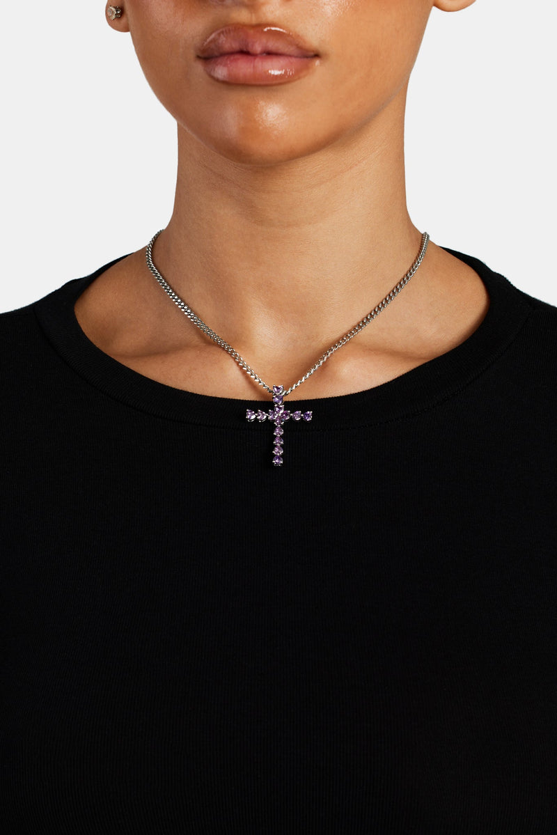 Iced Purple CZ Cross Cuban Necklace