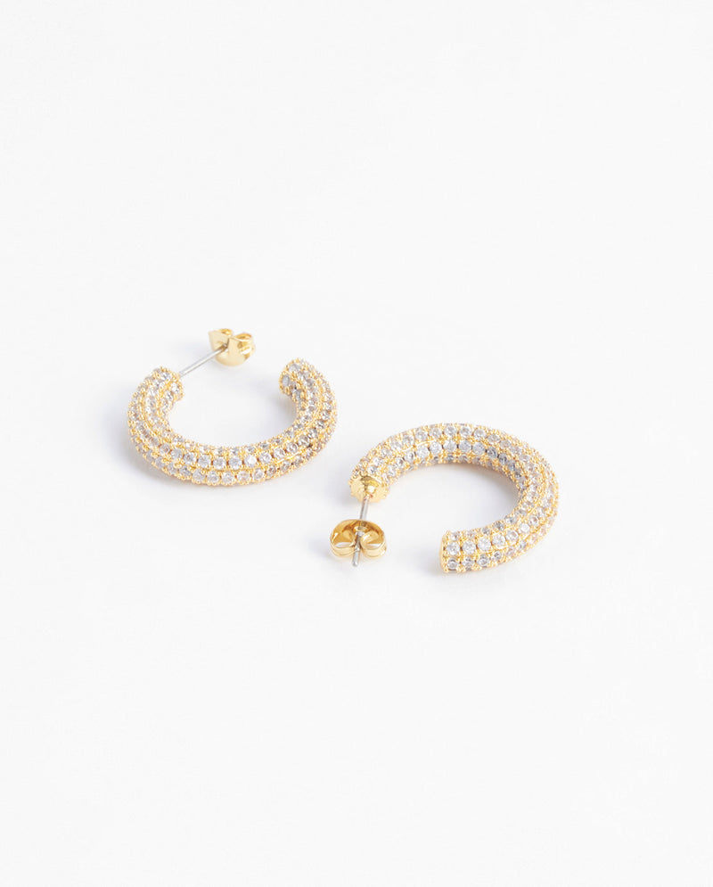 Iced Pave Hoop Earrings - Gold