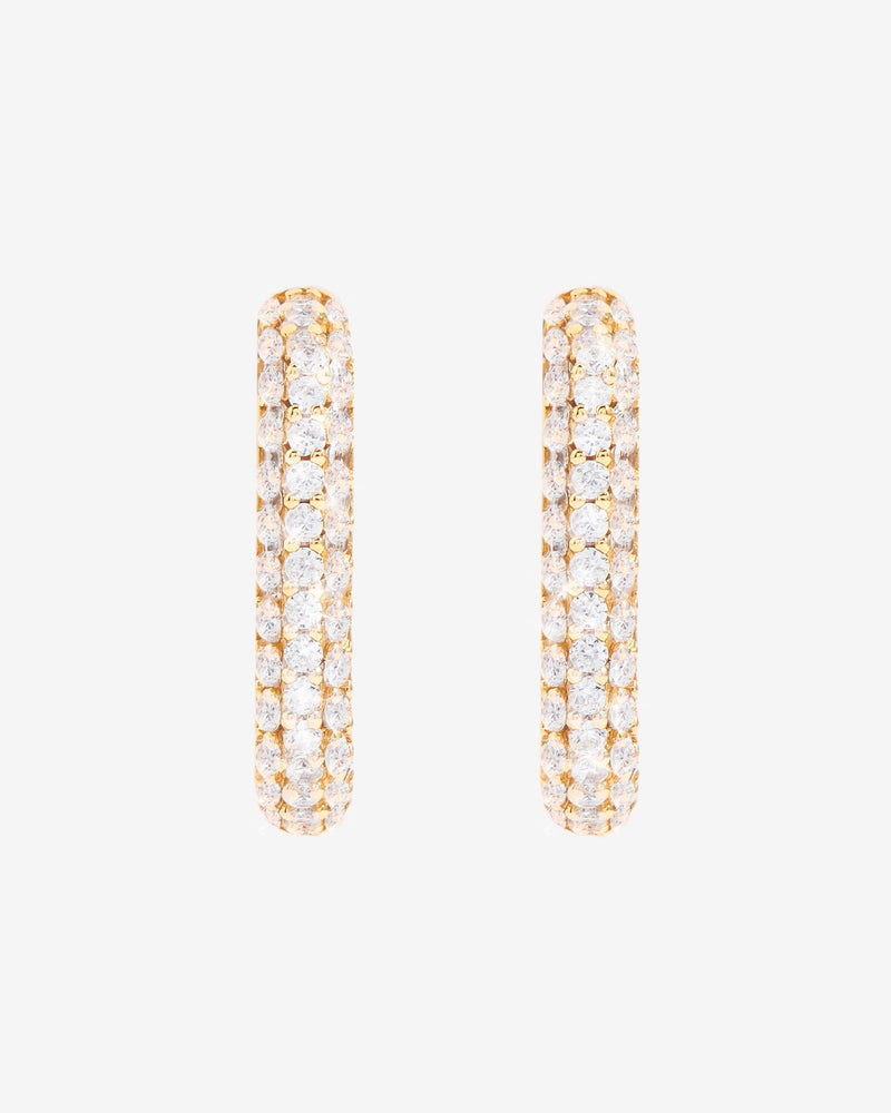 Iced Rectangular Hoop Earrings - Gold