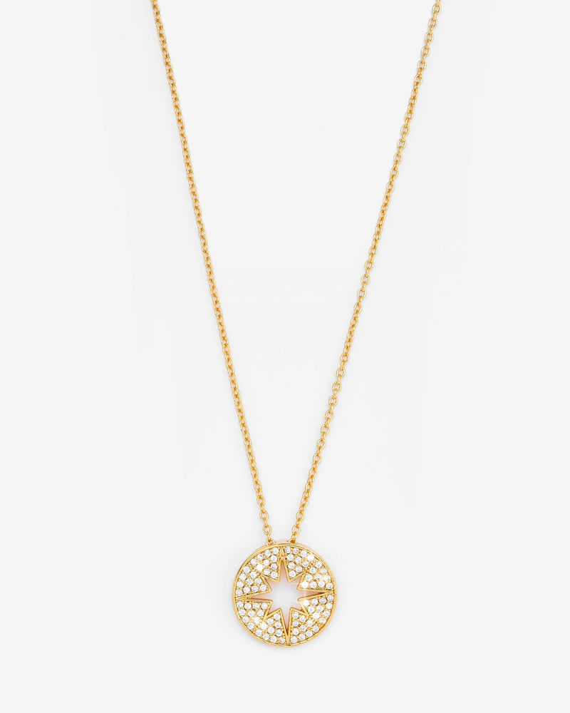 Iced Starburst Coin Necklace - Gold