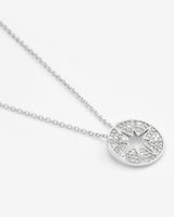 Iced Starburst Coin Necklace - White Gold