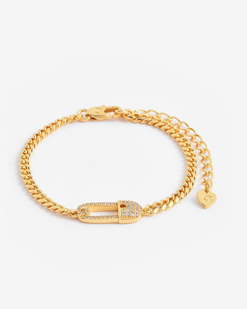 Iced Safety Pin Bracelet - Gold