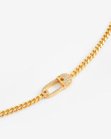 Iced Safety Pin Necklace - Gold