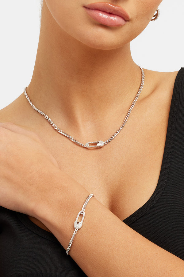 Iced Safety Pin Necklace