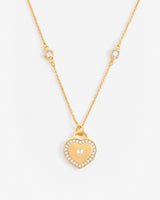 Iced Stone Heart Bezel Necklace - Gold