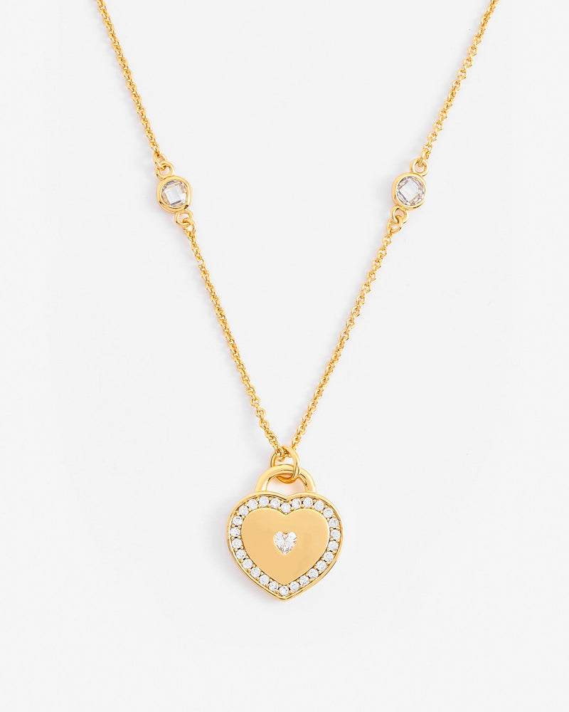 Iced Stone Heart Bezel Necklace - Gold