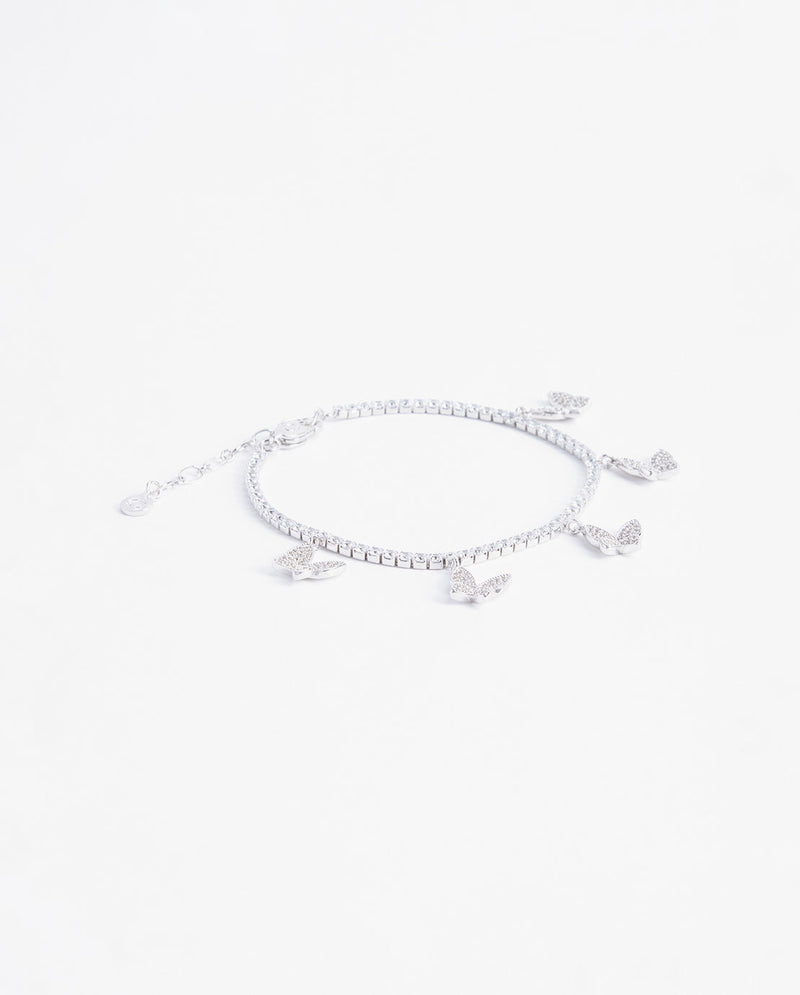 Iced Butterfly Anklet - White Gold