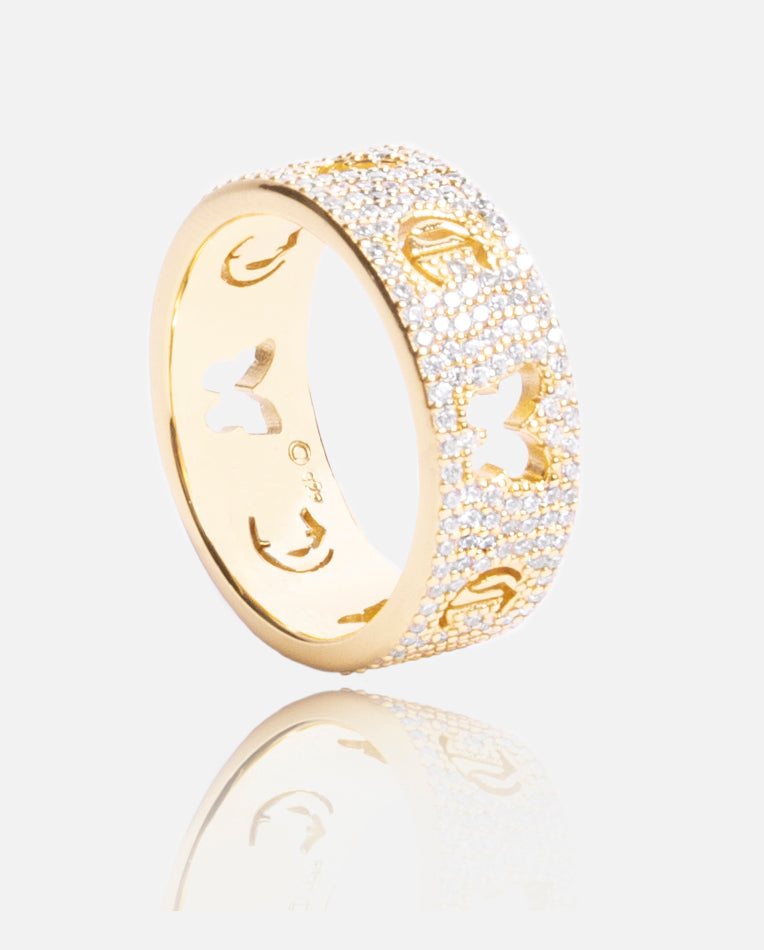 Iced Butterfly Band Ring - Gold