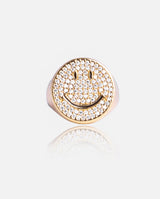 Iced Happy Face Ring - Gold