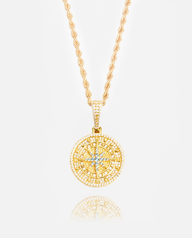 Iced Compass Pendant - Gold