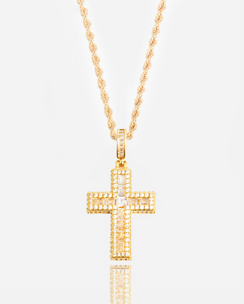 Baguette Cross Pendant - Gold