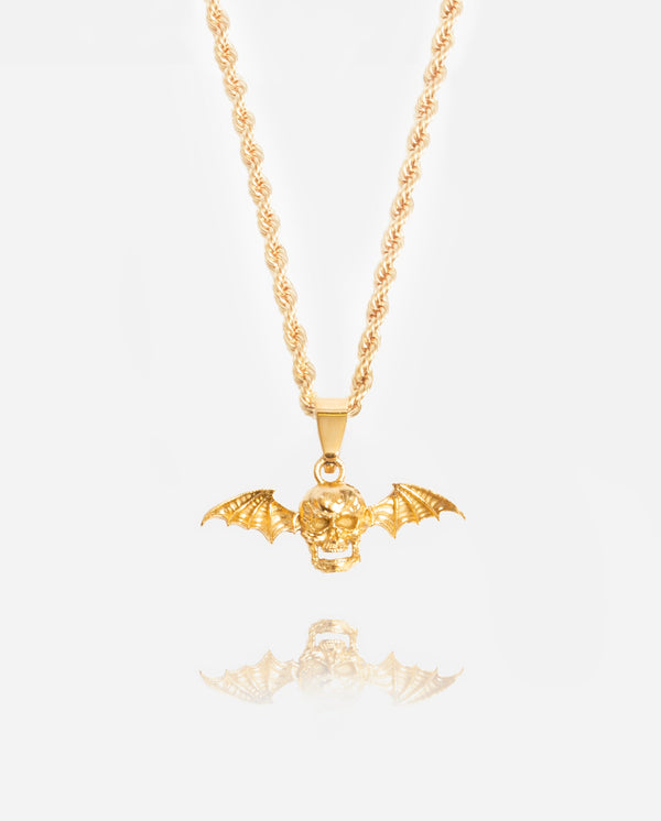 Haunted Skull Wing Pendant - Gold