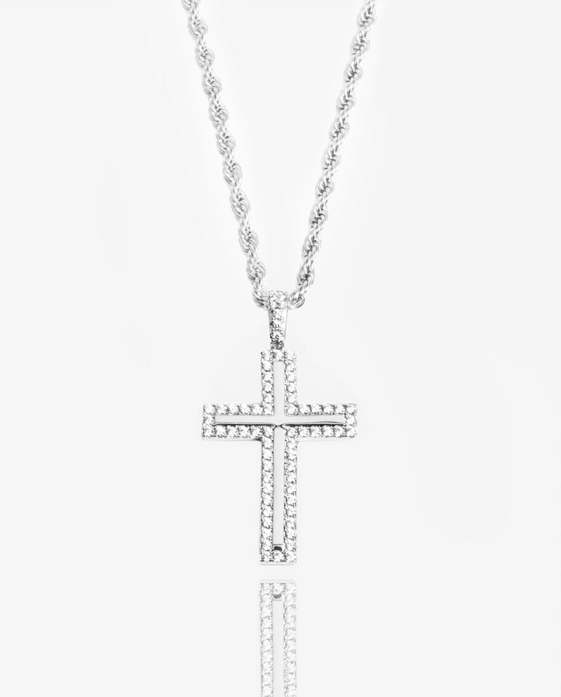 Iced Cross Pendant - White Gold