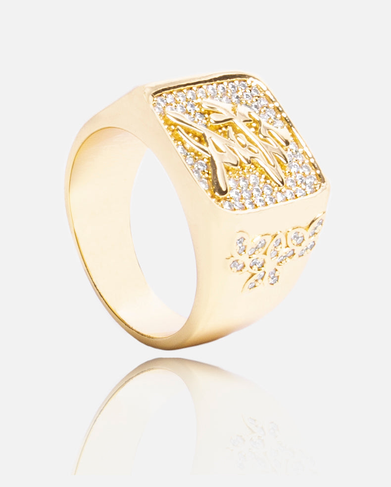 Japanese Love Square Signet Ring - Gold