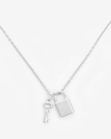 Lock And Key Necklace - White Gold