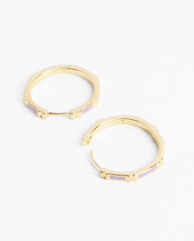 Lilac Enamel Hoop Earrings - Gold