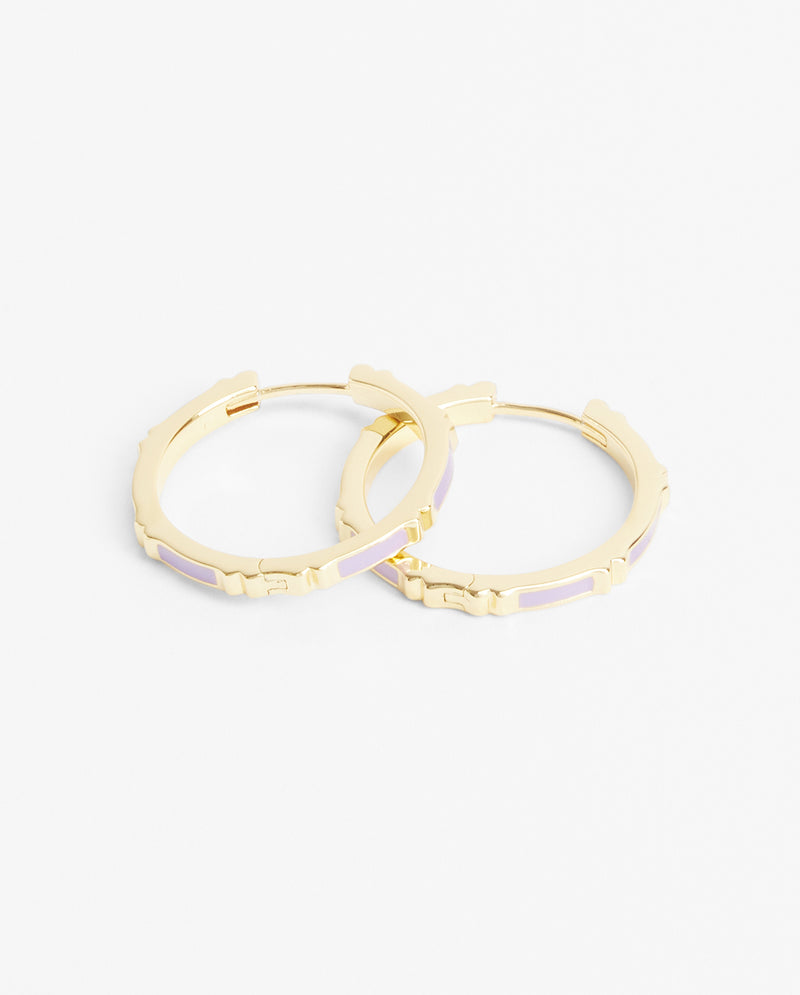 Lilac Enamel Hoop Earrings - Gold