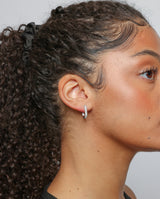 Iced Rectangular Hoop Earrings - White Gold