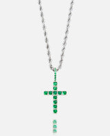 Iced Mini Cross Pendant - Green