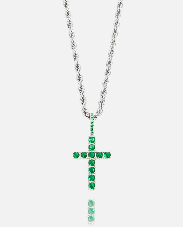 Iced Mini Cross Pendant - Green