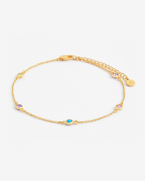 Multicolour Bezel Stone Anklet - Gold