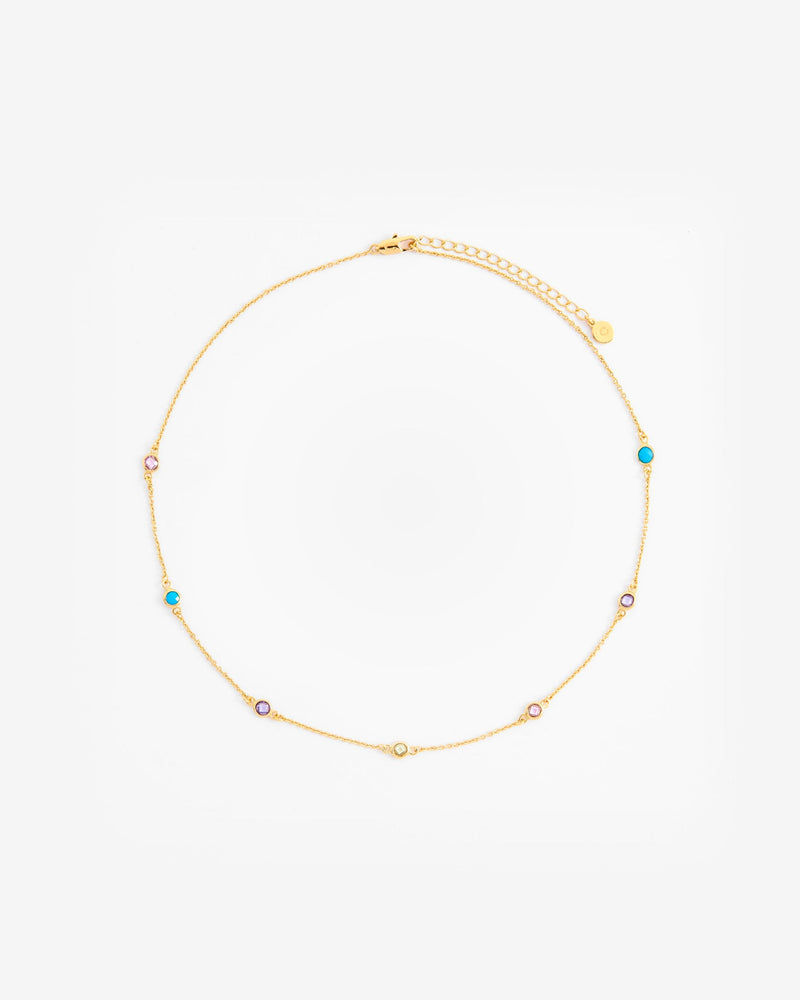 Multicolour Bezel Stone Necklace - Gold