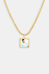 Gold Plated Iced Square Custom Photo Pendant