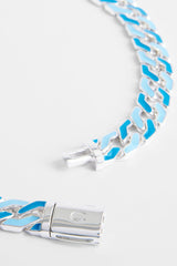 Mixed Blue Enamel And Polished Cuban Chain