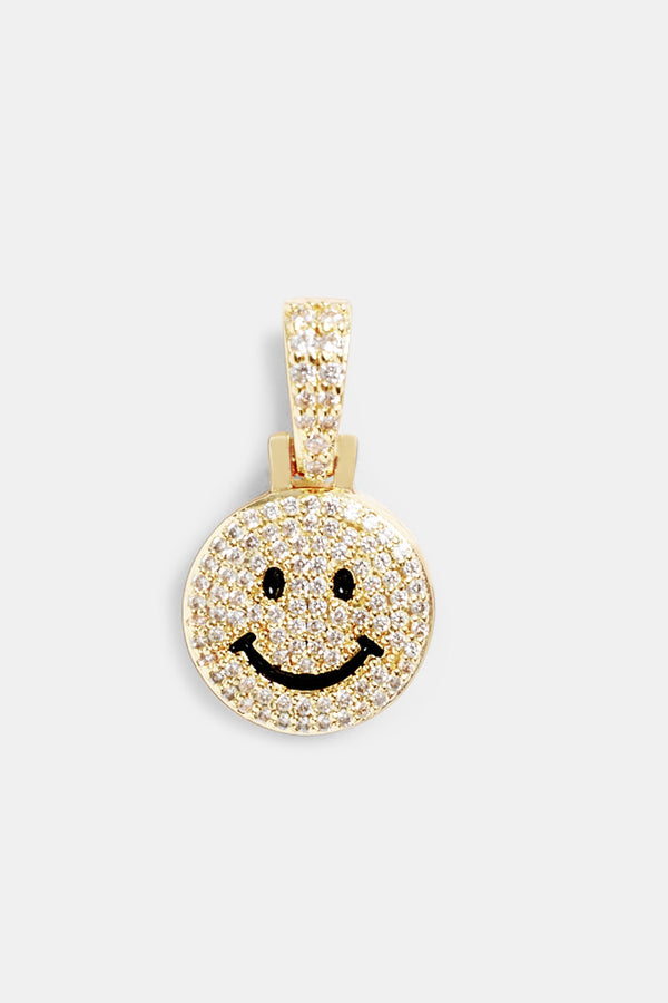 Micro Gold Plated Iced CZ Happy Face Pendant