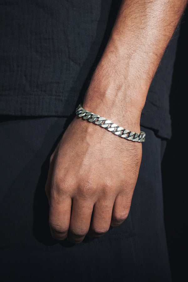 925 Sterling Silver Oxidised Flat Chunky Cuban Bracelet