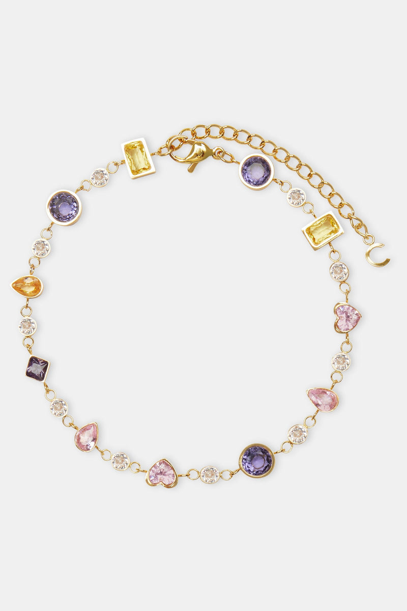 Mixed Gem Anklet - Gold