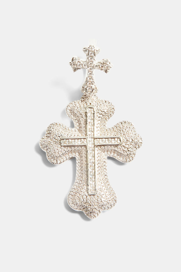 Iced CZ Double Chunky Cross Pendant